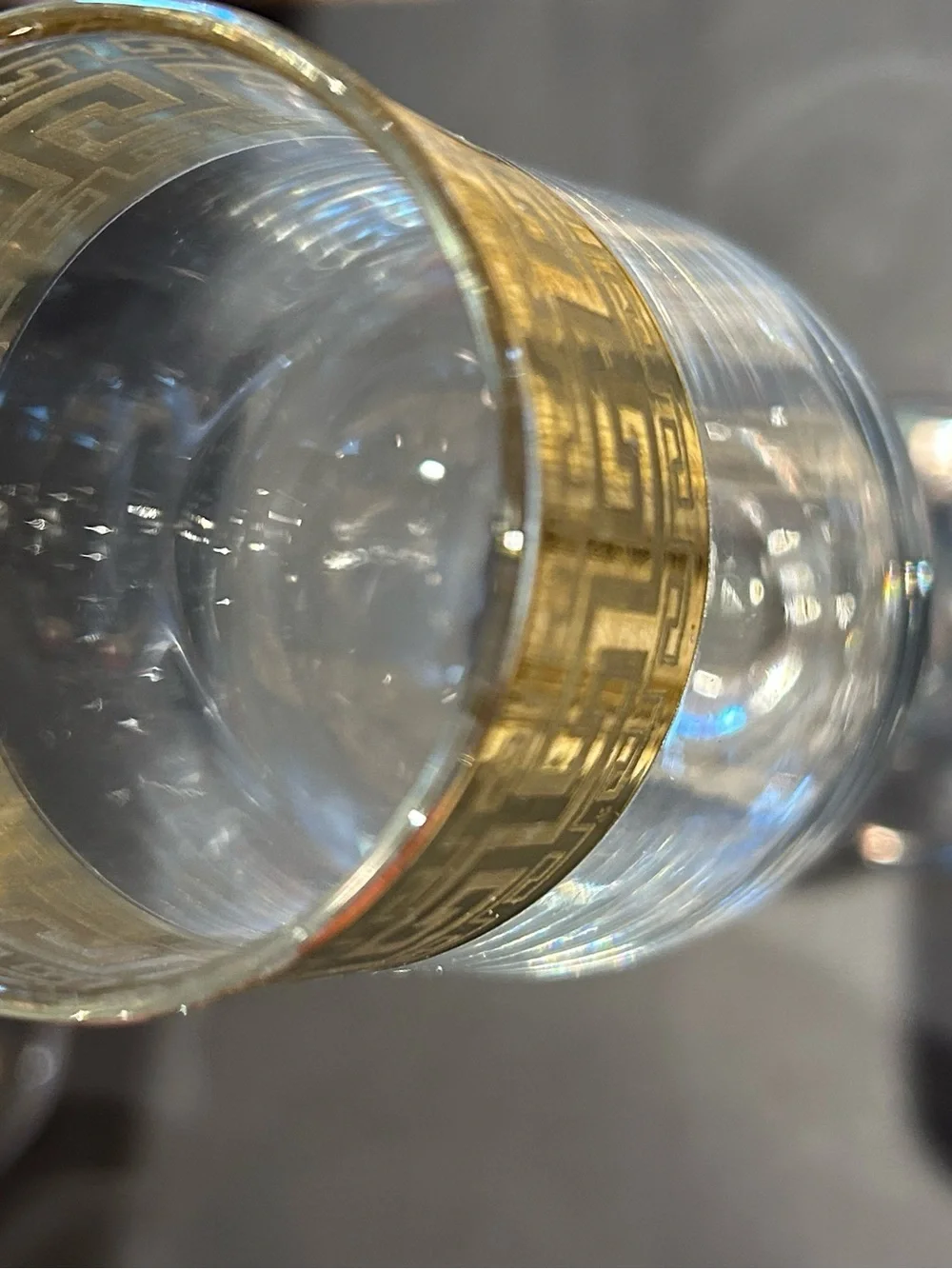6 Gold Rimmed Greek Key Champagne Flutes Glasses